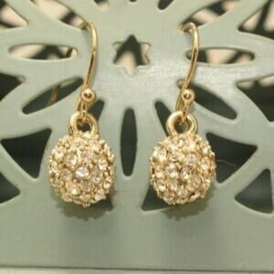 Anthropologie Classic Dangle Earrings Crystal Stone Gold Tone New